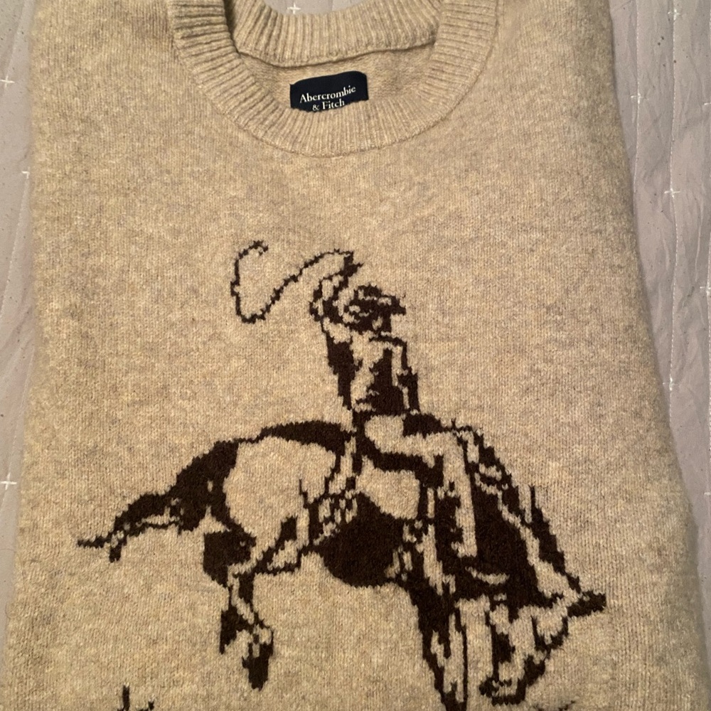 Abercrombie & Fitch Tan Sweater with Rider Design
